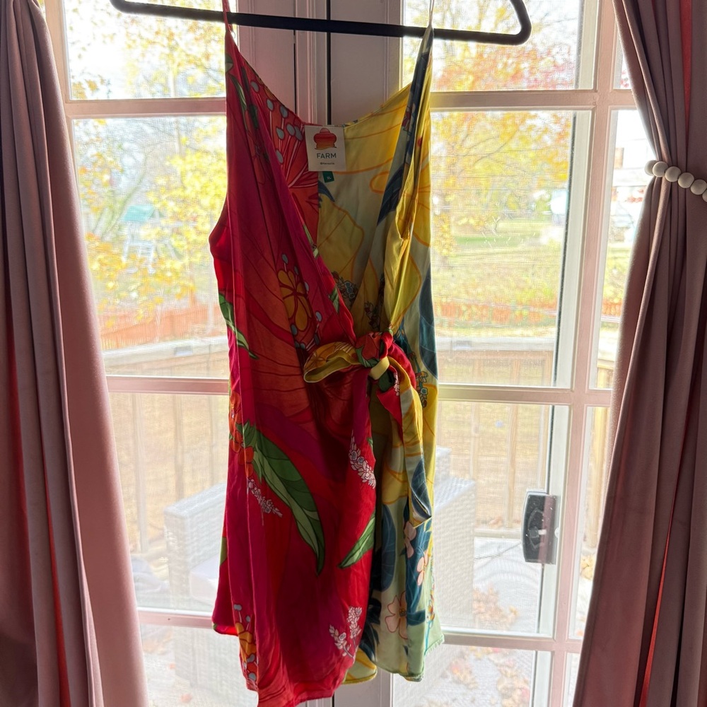 FARM Rio Floral Colorblock Mini Dress - Red, Yellow, Green - Picture 2 of 5